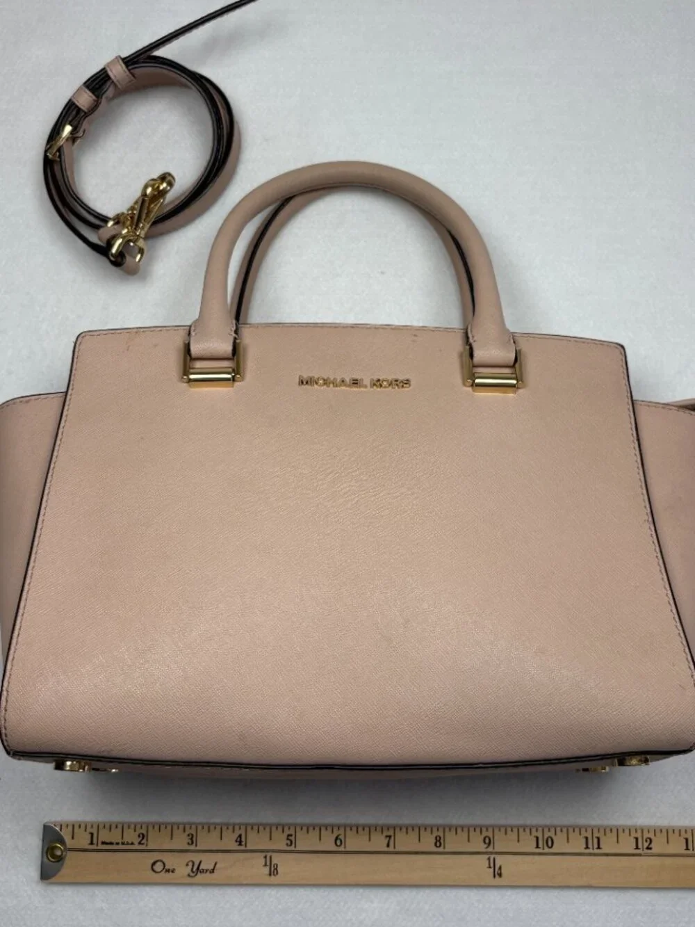 Michael Kors Selma Medium Saffiano Leather Satchel Crossbody Pink Coquette